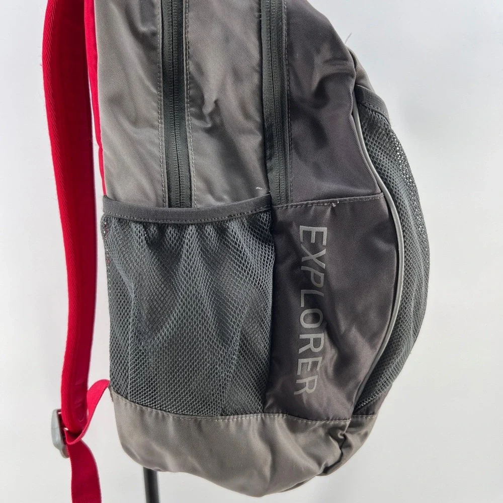 LL‎ Bean Backpack Gray Red Nylon Mesh Outdoor School Travel Bag